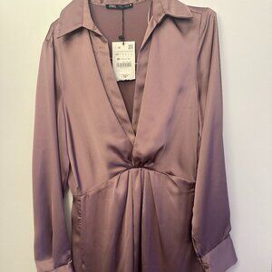 NEW Zara SHORT SATIN EFFECT DRAPED DRESS IN PURPLE